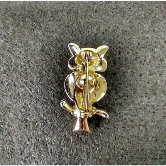 Owl Bird Aurora Borealis Rhinestone Vintage Gold Tone Pin Brooch - Picture 5 of 7